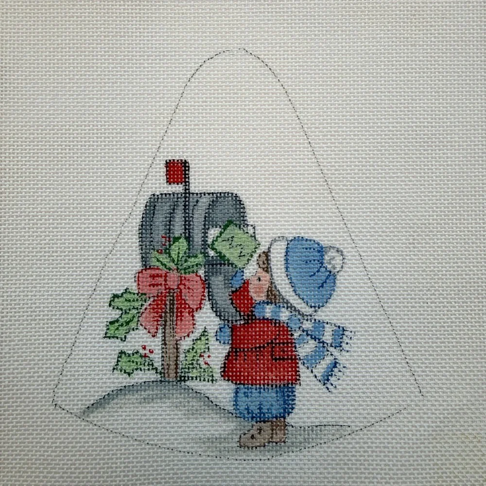 Naomi Needlepoint Christmas Bell Canvas Hand Painted Mailbox Child Winter 6x5.25